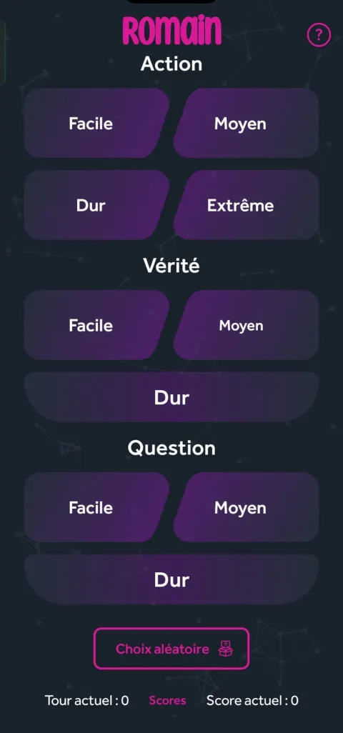 Choix des difficultés de la Compétition WillYouDare