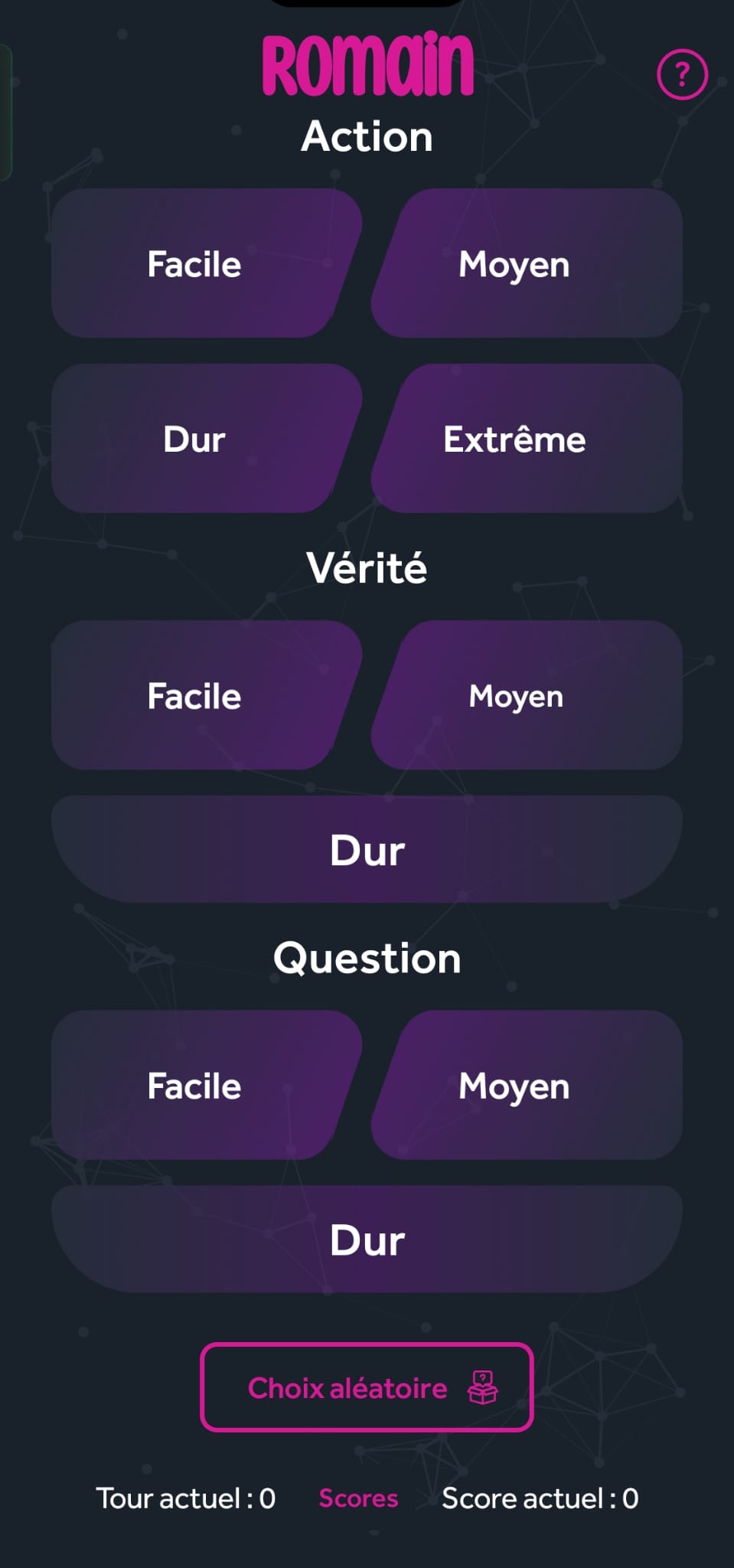 Choix des difficultés dans la Compétition WillYouDare