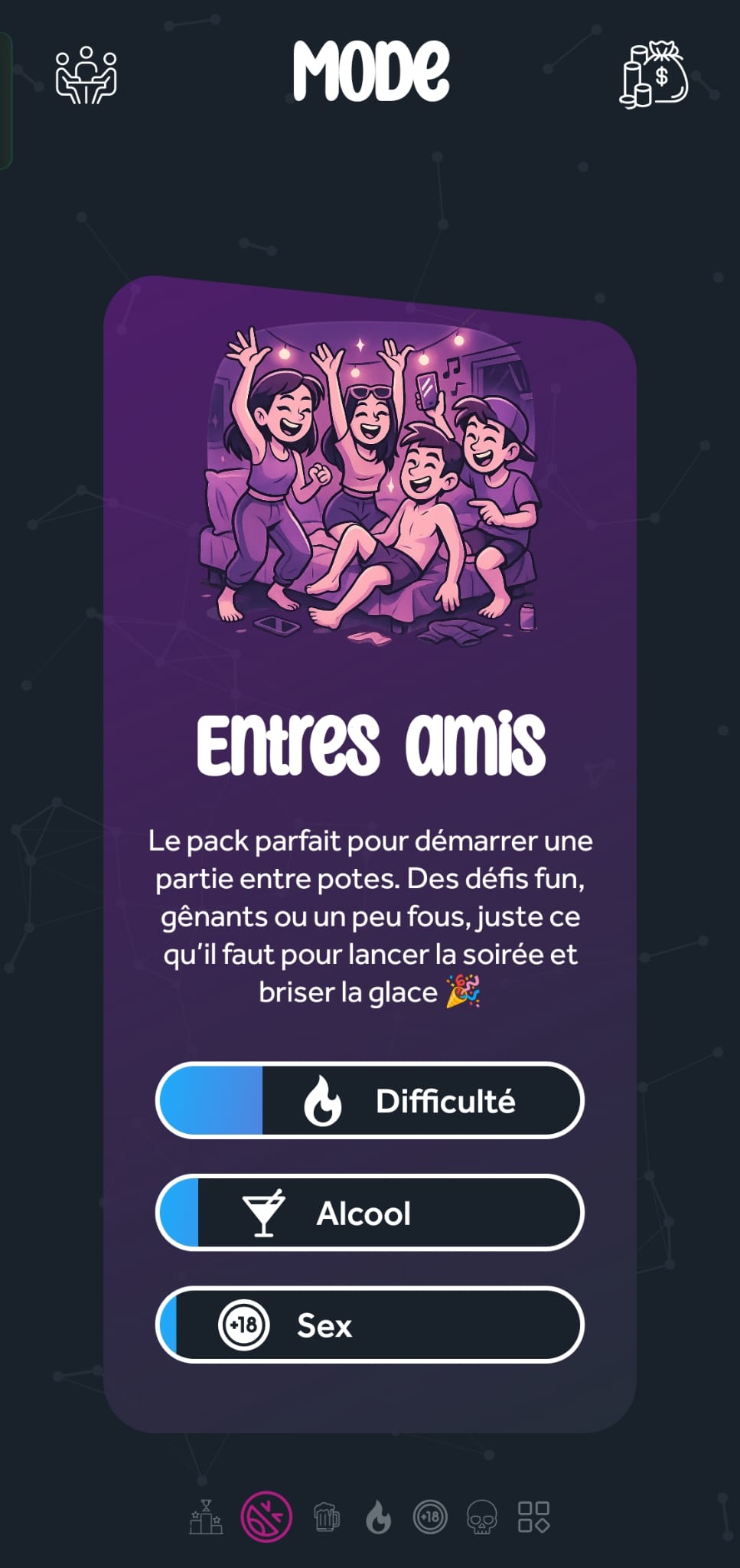 Sélection du pack Entre amis dans WillYouDare