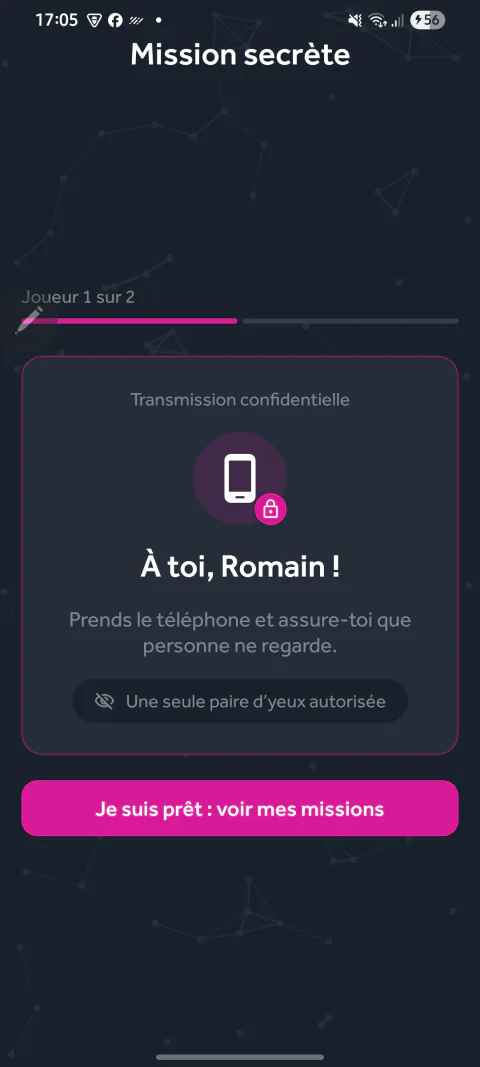 Passage confidentiel du téléphone à un joueur avant sa mission secrète dans WillYouDare